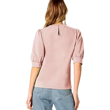 Elegant SheIn Women's Puff Sleeve Summer Top in Pink