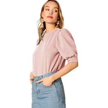 Elegant SheIn Women's Puff Sleeve Summer Top in Pink
