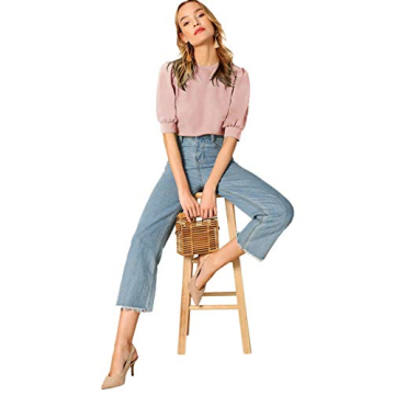 Elegant SheIn Women's Puff Sleeve Summer Top in Pink