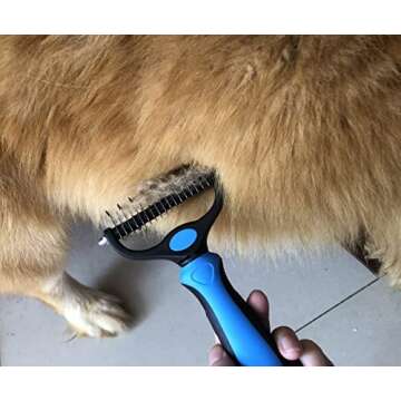 Thstheaven Pet Grooming Brush & Nail Clippers Trimmers - Double Sided Shedding and Dematting Undercoat Rake Comb for Dogs and Cats - Safe Dematting Comb for Easy Mats & Tangles Removing (Blue), Large
