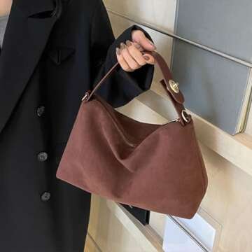 YFGBCX Satchel Handbags Suede Purse for Women 2024 Fall Suede Bag Slouchy Suede Crossbody Bag Satche...