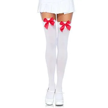 Leg Avenue Satin Bow Accent Thigh Highs - Elegant Plus-Size Costume Accessories