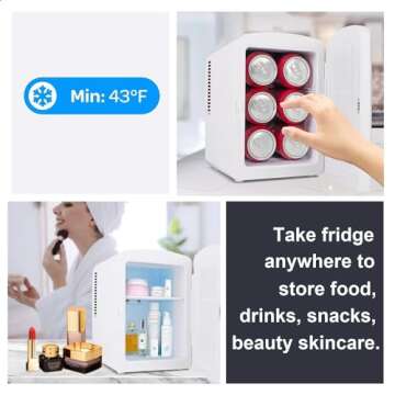 Living Enrichment Mini Fridge Chilling, Portable Compact Refrigerator AC DC Power, 4L 6 Cans Capacity, for Skincare, Foods, Drinks, Milk, Home and Travel - White