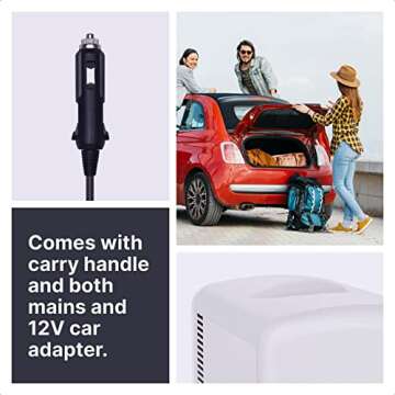 Living Enrichment Mini Fridge Chilling, Portable Compact Refrigerator AC DC Power, 4L 6 Cans Capacity, for Skincare, Foods, Drinks, Milk, Home and Travel - White