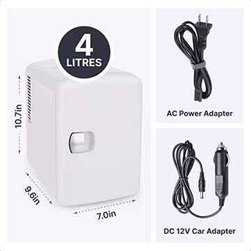 Living Enrichment Mini Fridge Chilling, Portable Compact Refrigerator AC DC Power, 4L 6 Cans Capacity, for Skincare, Foods, Drinks, Milk, Home and Travel - White