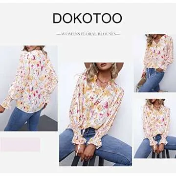 Stylish Plus Size Floral V Neck Tie Top Blouse