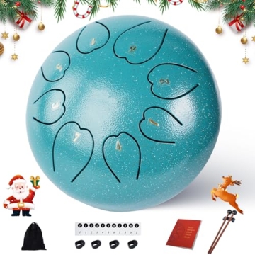 Rain Drum for Outside 6 Inch 8 Notes, Malachite Steel Tongue Drum, Music Christmas Gifts for Family ...