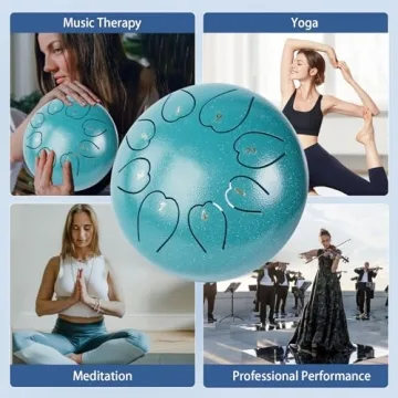 Rain Drum for Outside 6 Inch 8 Notes, Malachite Steel Tongue Drum, Music Christmas Gifts for Family Friends, Hang Drum Instrument Handpan Drum, New Year Gift Panda Drum for Meditation Yoga Education