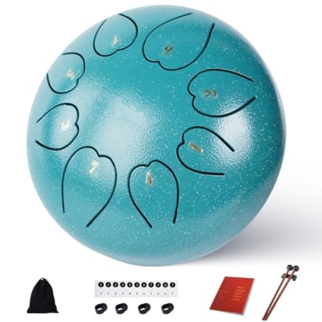 Rain Drum for Outside 6 Inch 8 Notes, Malachite Steel Tongue Drum, Music Christmas Gifts for Family Friends, Hang Drum Instrument Handpan Drum, New Year Gift Panda Drum for Meditation Yoga Education