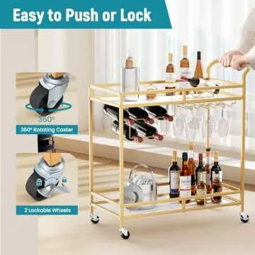 YORKING 2-Tier Bar Cart with Wine Rack and Wheels