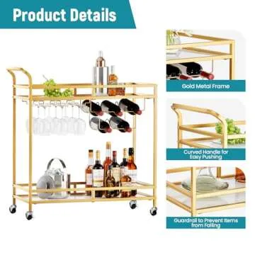 YORKING 2-Tier Bar Cart with Wine Rack and Wheels
