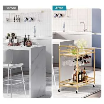 YORKING 2-Tier Bar Cart with Wine Rack and Wheels