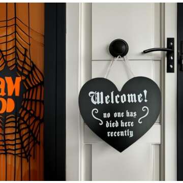 Gothic Door Wall Decor Welcome Sign - Goth Home Funny Spooky Decor, Solid Sturdy Black Wooden Black