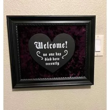 Gothic Door Wall Decor Welcome Sign - Goth Home Funny Spooky Decor, Solid Sturdy Black Wooden Black