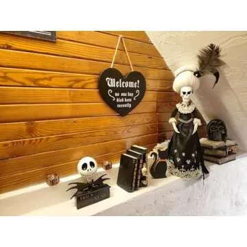 Gothic Door Wall Decor Welcome Sign - Goth Home Funny Spooky Decor, Solid Sturdy Black Wooden Black