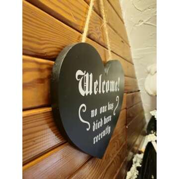 Gothic Door Wall Decor Welcome Sign - Goth Home Funny Spooky Decor, Solid Sturdy Black Wooden Black