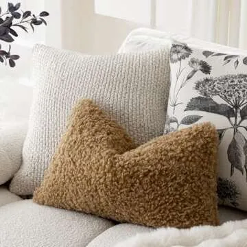 Foindtower Set of 2 Curly Teddy Wool Pillow Covers Decorative Boucle Textured Lumbar Throw Pillow Faux Fur Pillowcases Sheepskin Cushion Case for Sofa Bedroom Car 12"x20" Bronze