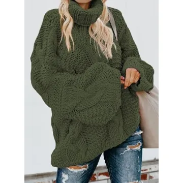 Dokotoo Women's Plus Size Cable Knit Turtleneck Sweater