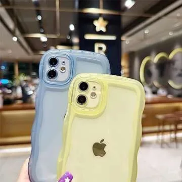 SKYLMW Compatible with iPhone 11 Case 6.1" 2019, Cute Kawaii Curly Wave Frame Shape Soft Silicone Shockproof Protective Phone Cover for Women Girls, Clear/Purple