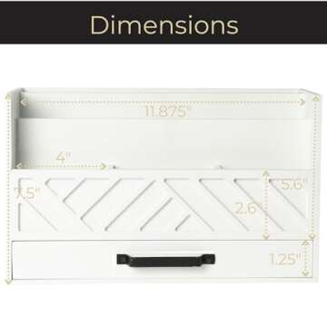 Mail Organizer Countertop Kitchen - White Wood Desk Organizer Storage with Drawer - Mail Sorter Organizer or Bill Organizer for Desk - Farmhouse Desk Organizer Accessories - Mail Basket for Counter