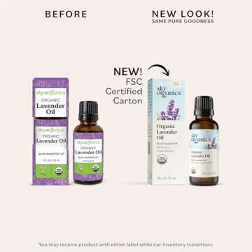 Sky Organics Organic Lavender Essential Oil, 100% Pure and Cold Pressed USDA Certified Organic for A...