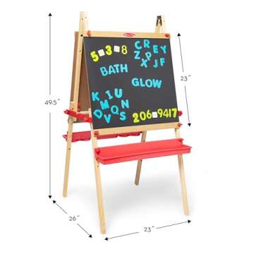 Melissa & Doug Deluxe Magnetic Standing Art Easel With Chalkboard, Dry-Erase Board, and 39 Letter and Number Magnets - FSC Certified