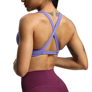 Aoxjox Women's Workout Sports Bras Fitness Backless Padded Satara Low Impact Bra Yoga Crop Tank Top (Violet, Small)