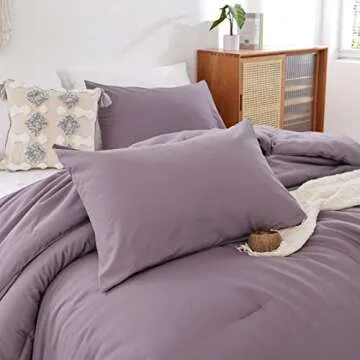 ROSGONIA Dusty Purple Comforter Set Queen, 3pcs (1 Boho Comforter & 2 Pillowcases) All Season Beddin...