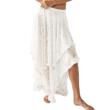 Yimoon Women's Floral Lace Long Skirts Elastic Asymmetrical Layered See-Through Maxi Skirts Sexy She...