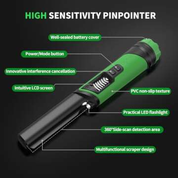 DR.ÖTEK Metal Detector Pinpointer for Adults, IP68 Fully Waterproof Handheld Pin Pointer Wand, LCD ...