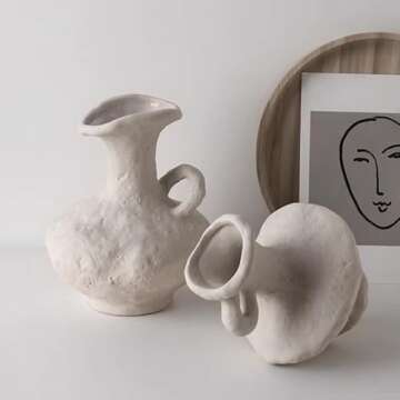 RONGSHAN Neutral White Ceramic Vase - Flower Vase Wabi Sabi Style for Home Decor, Fit for Living Room Bedroom Fireplace Kitchen Centerpieces Office Desk, Matte Ceramic Chalk Vase to DIY