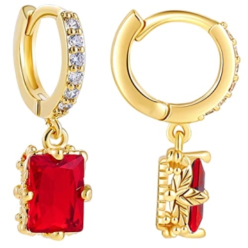 Gold Huggie Hoop Earrings For Women with Emerald Austrian Crystal Drop - Hypoallergenic 18k Gold Pla...