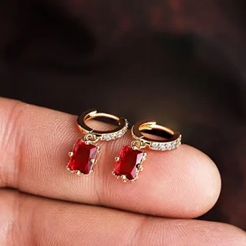 Elegant Gold Huggie Hoop Earrings with Emerald Austrian Crystal