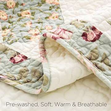 ANNA Z HOME & DESIGN Emily 3 PC Quilt Set. Real Hand-Made Pieced Patchwork and Embroidery Quilt. 100% Cotton Face Fabrics. Transitional Look, Pre-Washed, Soft. Allover Quilted. (Multicolor, Queen)