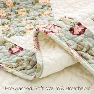 ANNA Z HOME & DESIGN Emily 3 PC Quilt Set. Real Hand-Made Pieced Patchwork and Embroidery Quilt. 100% Cotton Face Fabrics. Transitional Look, Pre-Washed, Soft. Allover Quilted. (Multicolor, Queen)