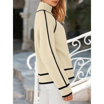NALANISA Women's Mock Turtleneck Sweaters 2024 Fall Winter Casual Long Sleeve Color Block Pullover Sweater Soft Knitted Tops(Beige,L)