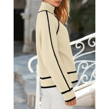 NALANISA Women's Mock Turtleneck Sweaters 2024 Fall Winter Casual Long Sleeve Color Block Pullover Sweater Soft Knitted Tops(Beige,L)