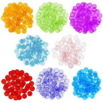 Hebayy 500 Transparent 8 Color Clear Bingo Counting Chip Plastic Markers (Each Measures 3/4 inch in Diameter)