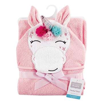 Hudson Baby Unisex Baby Cotton Animal Face Hooded Towel, Whimsical Unicorn, One Size