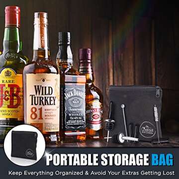 Chefast Bottle Pourers Set: 8 Stainless Steel Pour Spouts, 10 Long Dust Cap, 2 Cocktail Picks, Brush and Storage Bag - Metal Toppers for Liquor Spout Pourer, Oil and Vinegar Dispenser