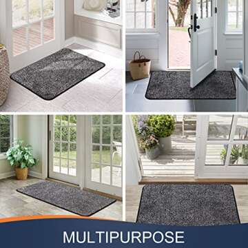 Walensee Indoor Doormat, Front Door Mat for Entrance (20"x32" Grey-Black) Machine Washable Entryway Rug Non Slip Dirt Trapper Door Rugs Absorbent Low Profile Shoes Scraper Inside Floor Mats