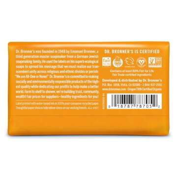 Dr. Bronner's - Pure-Castile Bar Soap (Citrus, 5 ounce, 6-Pack) - Made with Organic Oils, For Face, Body and Hair, Gentle and Moisturizing, Biodegradable, Vegan, Cruelty-free, Non-GMO