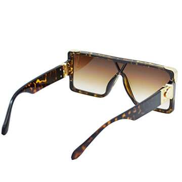 Square Oversized Sunglasses Women - Classic Fashion Style Metal Buckle Design sunglasses (Leopard, 64)
