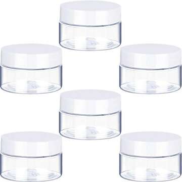 SATINIOR 6 Pack Clear Container with Lids Small Plastic Jars Wide Mouth Round Airtight Leak Proof Container Jars with Lid for Travel Storage, Cosmetic,eye Shadow, Nails, Paint, Jewelry(White,4 oz)