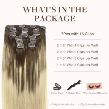 GOO GOO Clip in Hair Extensions Real Human Hair, Remy Human Hair Extensions, 24inch 120g 7Pcs, Balay...
