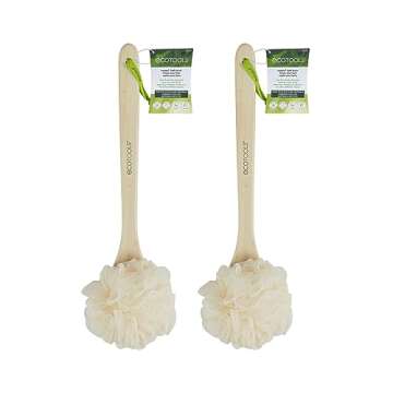 EcoTools EcoPouf Bath Brush, Loofah Brush for Bath & Shower, Made with Long Handle & Recycled, Soft ...