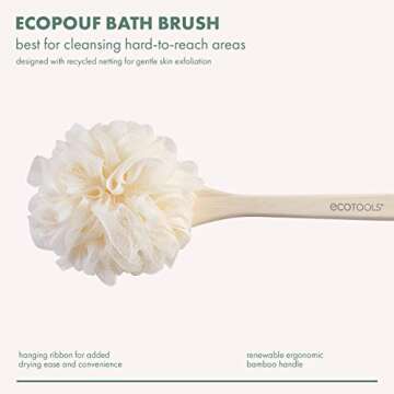 EcoTools EcoPouf Bath Brush, Loofah Brush for Bath & Shower, Made with Long Handle & Recycled, Soft Netting for Gentle Exfoliation, Back Brush for Men & Women, Eco-Friendly & Cruelty-Free, 2 Count