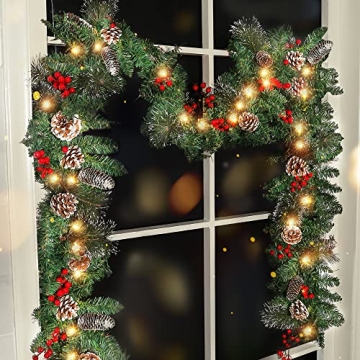 9FT Christmas Garland - Battery Operated Floral Decoration
