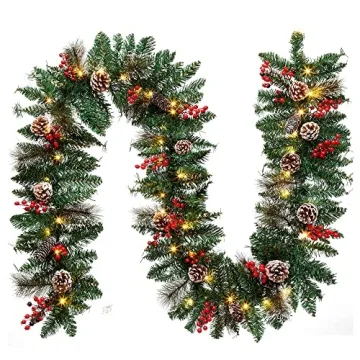 9FT Christmas Garland - Battery Operated Floral Decoration