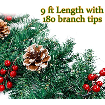 9FT Christmas Garland - Battery Operated Floral Decoration